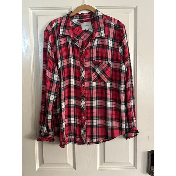 Rails Women's Red White Plaid Print Hunter Flannel Button Front Shirt Size Large - Picture 1 of 3